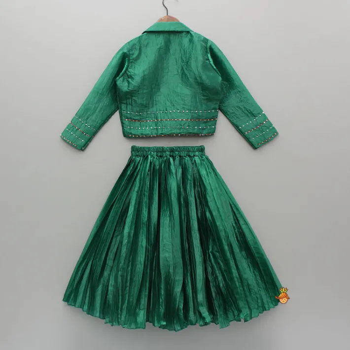Hot Green Embroidered Stylish Collar Neck Top And Lehenga Ethnic Wear | Lehengas & Ghagras