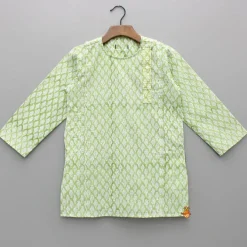 Online Green Floral Hand Block Printed Cotton Kurta BOY Indian Ethnic Wear | Kurtas