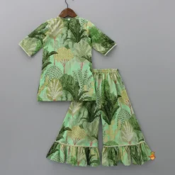 Best Green Floral Printed Kurti With Matching Palazzo And Net Dupatta Ethnic Wear | Palazzos & Shararas