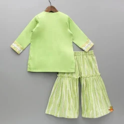 New Green Gota Lace And Faux Mirror Work Kurti With Sharara And Dupatta Ethnic Wear | Palazzos & Shararas