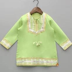New Green Gota Lace And Faux Mirror Work Kurti With Sharara And Dupatta Ethnic Wear | Palazzos & Shararas