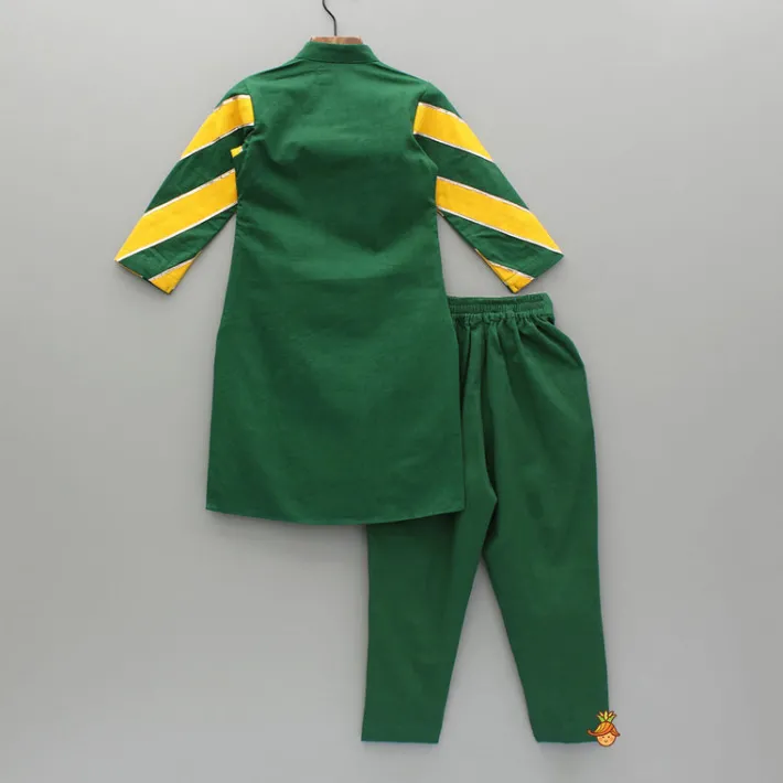 Clearance Green Gota Lace Detailing Kurta And Pant BOY Indian Ethnic Wear | Ethnic Sets