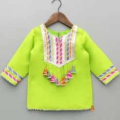 New Green Gota Lace Work Kurti And Salwar With Matching Dupatta Ethnic Wear | Churidars & Salwars
