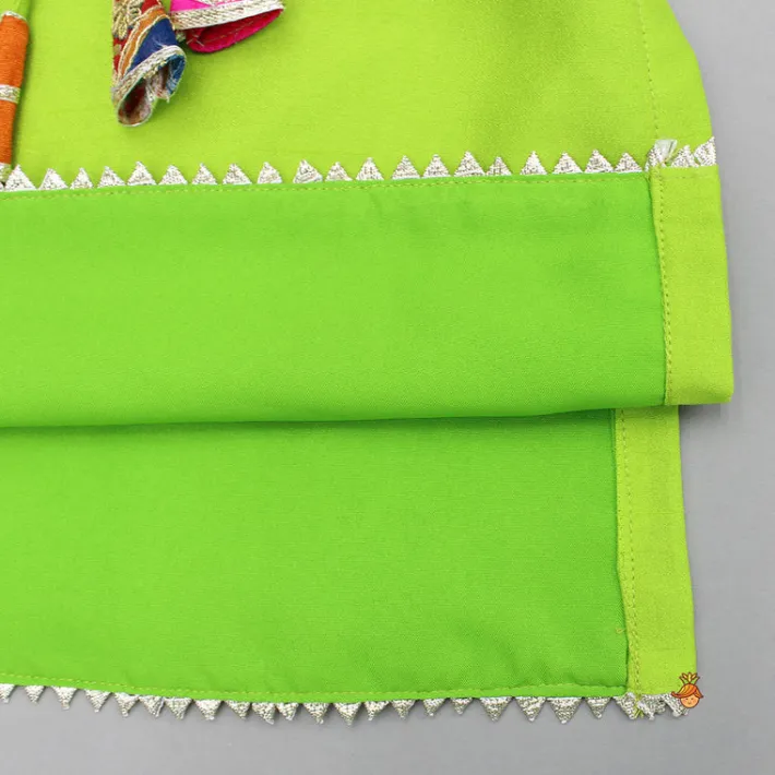 New Green Gota Lace Work Kurti And Salwar With Matching Dupatta Ethnic Wear | Churidars & Salwars