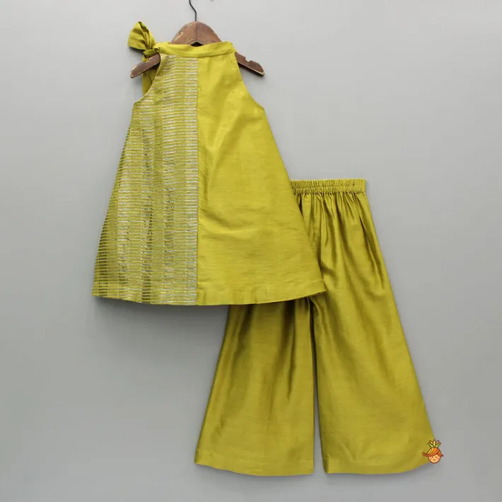 Clearance Green Halter Neck Knot Detailed Kurti And Palazzo Ethnic Wear | Palazzos & Shararas