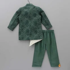 Fashion Green Heavy Thread Embroidered Asymmetric Sherwani And Pyjama BOY Indian Ethnic Wear | Ethnic Sets
