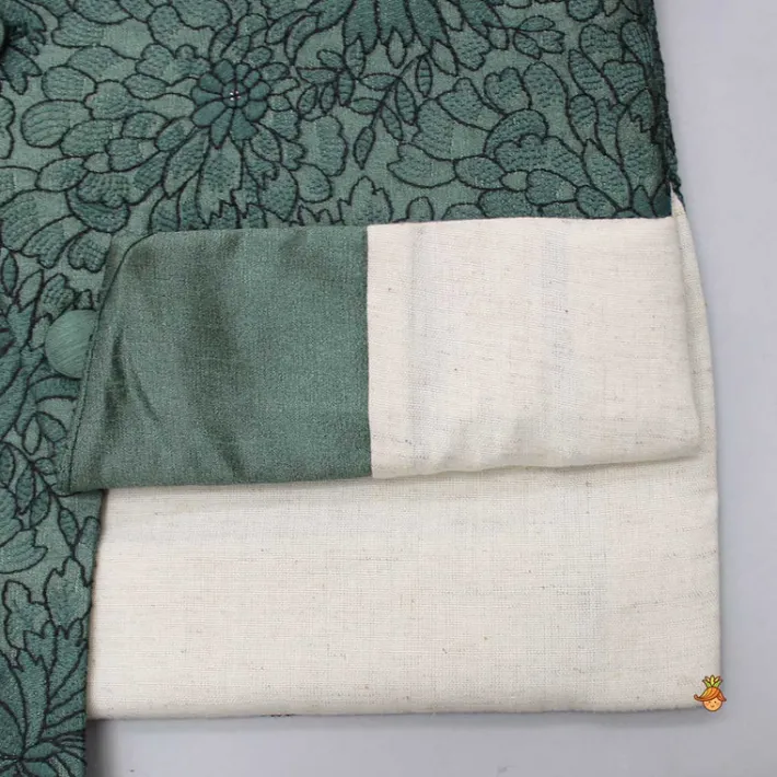 Fashion Green Heavy Thread Embroidered Asymmetric Sherwani And Pyjama BOY Indian Ethnic Wear | Ethnic Sets