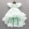 Best Green High Low Dress With Butterflies Embellished And Detachable Bow Dresses & Sets | Dresses