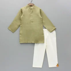 Online Green Kurta And Embroidered Jacket With Pyjama BOY Indian Ethnic Wear | Ethnic Sets