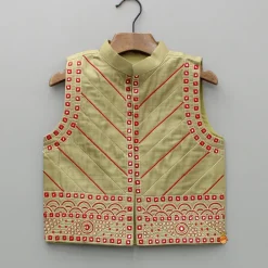 Online Green Kurta And Embroidered Jacket With Pyjama BOY Indian Ethnic Wear | Ethnic Sets