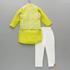 Outlet Green Kurta And Floral Printed Jacket With Churidar BOY Twinning Sets | Indian Ethnic Wear