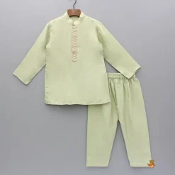 Discount Green Kurta And Pink Embroidered Jacket With Pyjama BOY Indian Ethnic Wear | Ethnic Sets