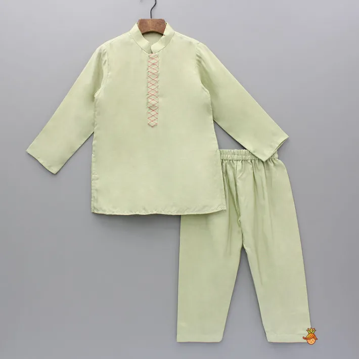 Discount Green Kurta And Pink Embroidered Jacket With Pyjama BOY Indian Ethnic Wear | Ethnic Sets