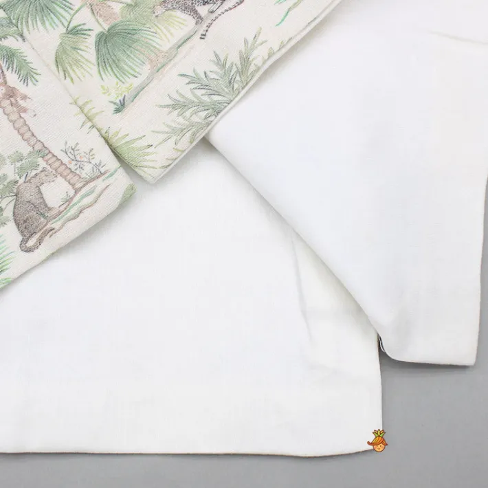 Sale Green Kurta And Printed Jacket With Pyjama BOY Indian Ethnic Wear | Ethnic Sets