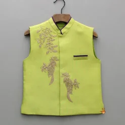 New Green Kurta With Bird Embroidered Jacket And Pyjama BOY Indian Ethnic Wear | Ethnic Sets