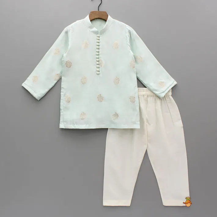 Sale Green Kurta With Detailed Loop Buttons And Pyjama BOY Indian Ethnic Wear | Ethnic Sets