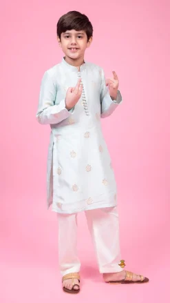 Sale Green Kurta With Detailed Loop Buttons And Pyjama BOY Indian Ethnic Wear | Ethnic Sets