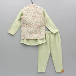 Fashion Green Kurta With Embroidered Jacket And Pyjama BOY Indian Ethnic Wear | Ethnic Sets