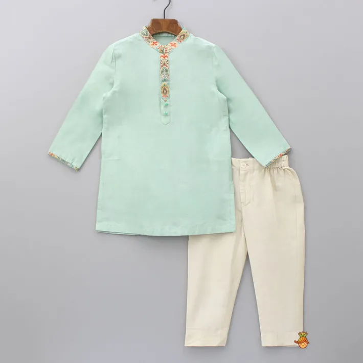 Discount Green Kurta With Multicolour Printed Jacket And Pant BOY Indian Ethnic Wear | Ethnic Sets