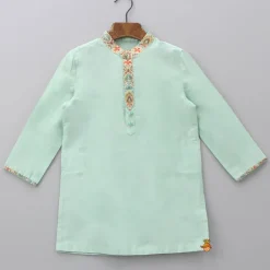 Discount Green Kurta With Multicolour Printed Jacket And Pant BOY Indian Ethnic Wear | Ethnic Sets