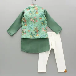 Discount Green Kurta With Printed Jacket And Pyjama BOY Indian Ethnic Wear | Ethnic Sets