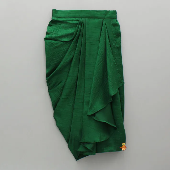 New Green Lace Embroidered One Shoulder Top With Attached Pleated Dupatta And Stylish Dhoti Skirt Ethnic Wear | Dhotis & Patialas