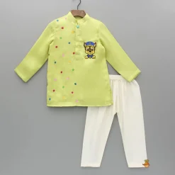 Best Green Multicolour Embroidered Kurta And Pyjama BOY Indian Ethnic Wear | Ethnic Sets