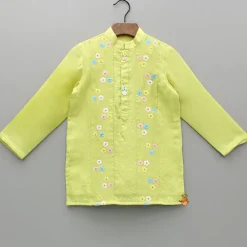 Clearance Green Multicolour Floral Embroidered Kurta And Pyjama BOY Indian Ethnic Wear | Ethnic Sets