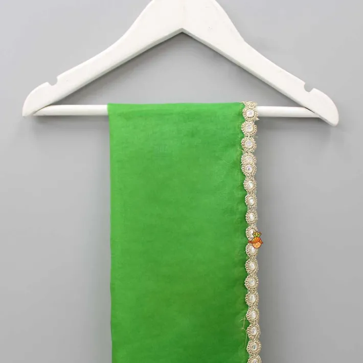 Online Green Organza Lace Work Dupatta Ethnic Wear
