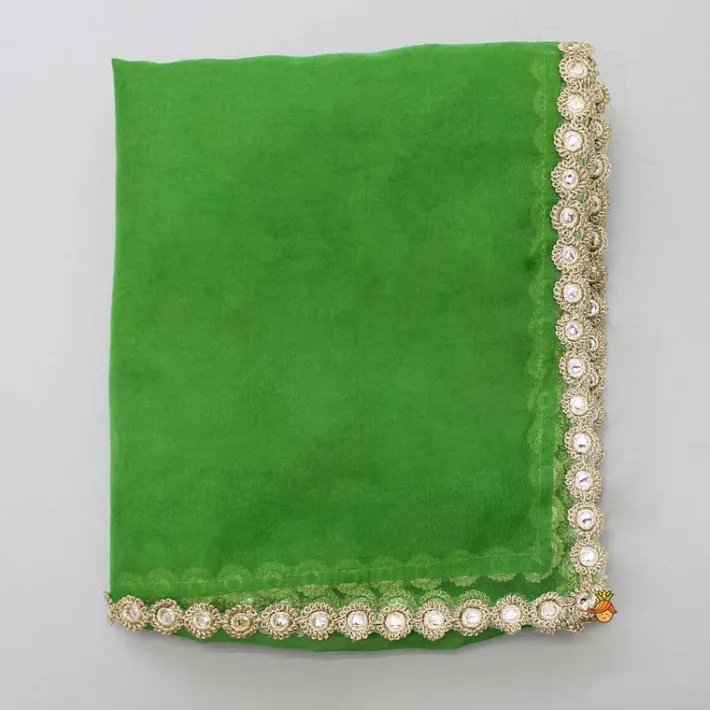 Online Green Organza Lace Work Dupatta Ethnic Wear