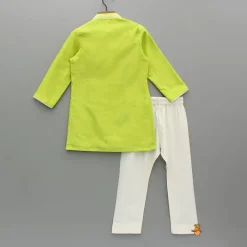 Hot Green Polka Dot Embroidered Kurta With Pyjama BOY Indian Ethnic Wear | Ethnic Sets
