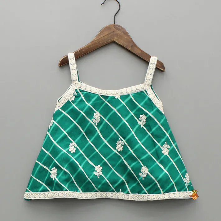 Outlet Green Printed Embroidered Strappy Top And Palazzo Ethnic Wear | Palazzos & Shararas