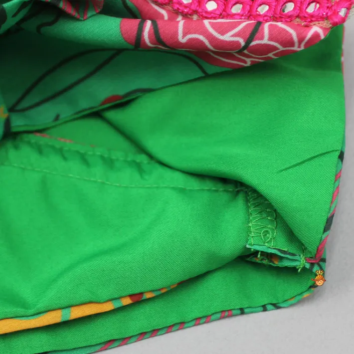 Discount Green Printed Faux Mirror Work Top and Lehenga Ethnic Wear | Lehengas & Ghagras