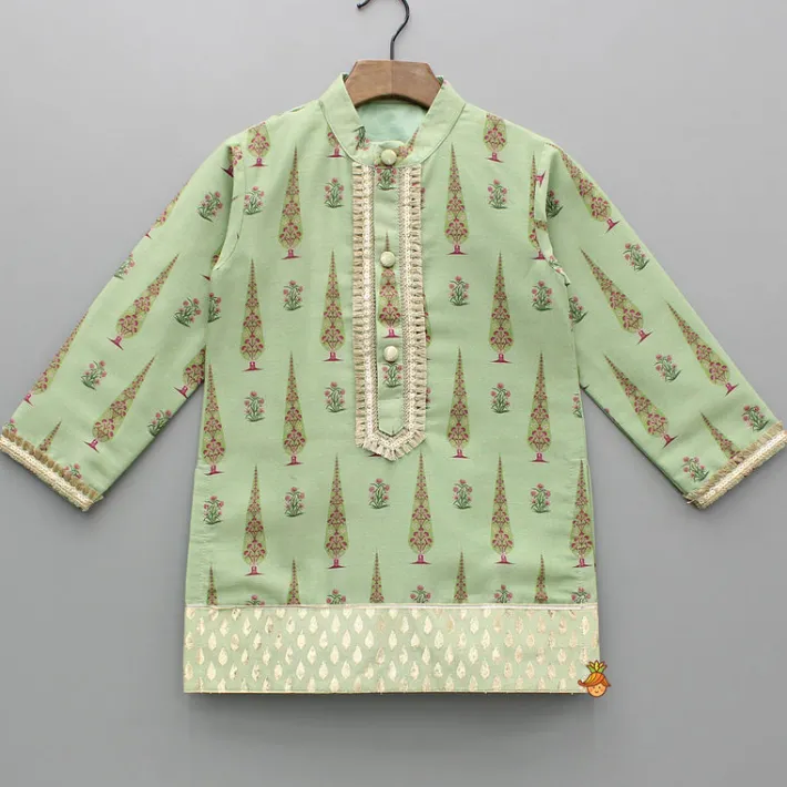 Fashion Green Printed Kurta And Pyjama BOY Twinning Sets | Indian Ethnic Wear