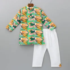 Clearance Green Printed Kurta With Pyjama BOY Indian Ethnic Wear | Ethnic Sets