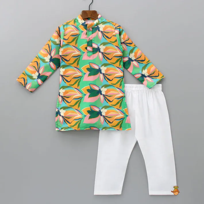 Clearance Green Printed Kurta With Pyjama BOY Indian Ethnic Wear | Ethnic Sets
