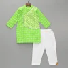 Hot Green Printed Kurta With One Side Flap And Pyjama BOY Indian Ethnic Wear | Ethnic Sets