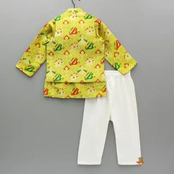 Discount Green Printed Kurta With Jacket And Pyjama BOY Indian Ethnic Wear | Ethnic Sets