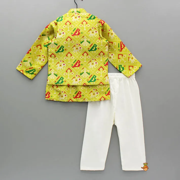 Discount Green Printed Kurta With Jacket And Pyjama BOY Indian Ethnic Wear | Ethnic Sets