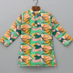 Clearance Green Printed Kurta With Pyjama BOY Indian Ethnic Wear | Ethnic Sets