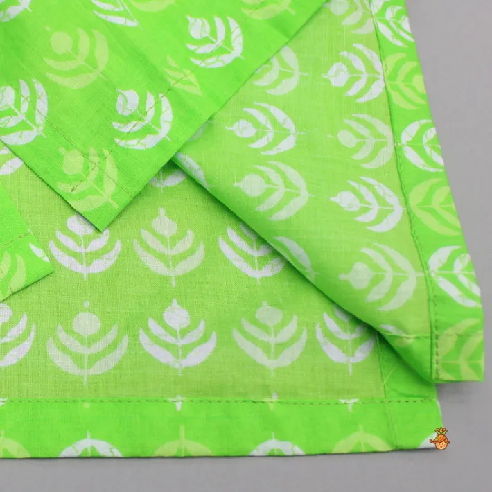 Hot Green Printed Kurta With One Side Flap And Pyjama BOY Indian Ethnic Wear | Ethnic Sets