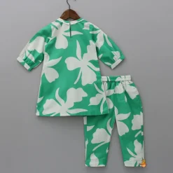 Outlet Green Printed Kurti With Pant Ethnic Wear | Churidars & Salwars