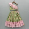 Online Green Printed One Shoulder Frilly Top And Lehenga Ethnic Wear | Lehengas & Ghagras