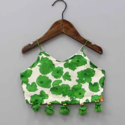 Fashion Green Printed Strappy Crop Top With Lehenga Ethnic Wear | Lehengas & Ghagras