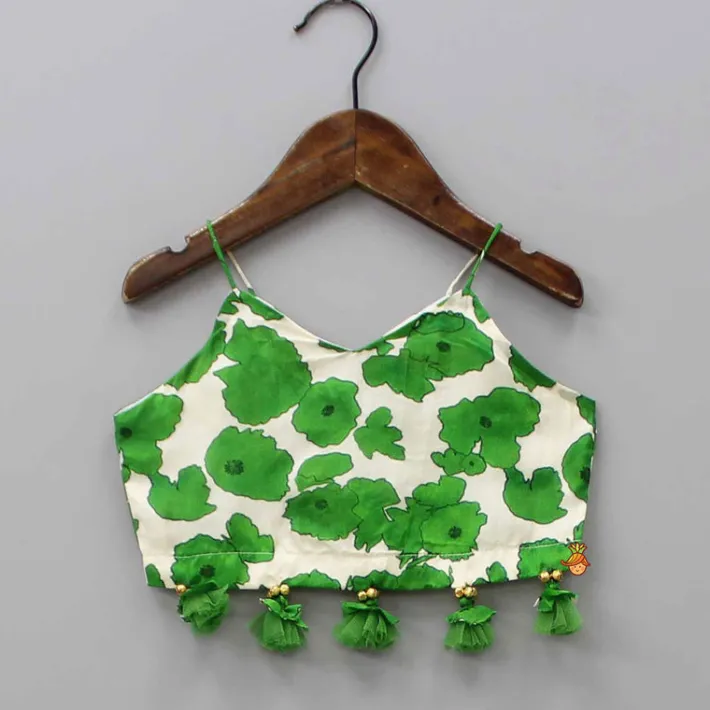 Fashion Green Printed Strappy Crop Top With Lehenga Ethnic Wear | Lehengas & Ghagras