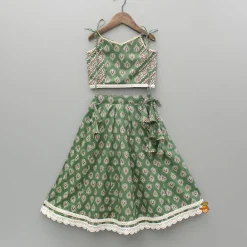 Hot Green Printed Tie Up Strap Top And Lehenga Ethnic Wear | Lehengas & Ghagras