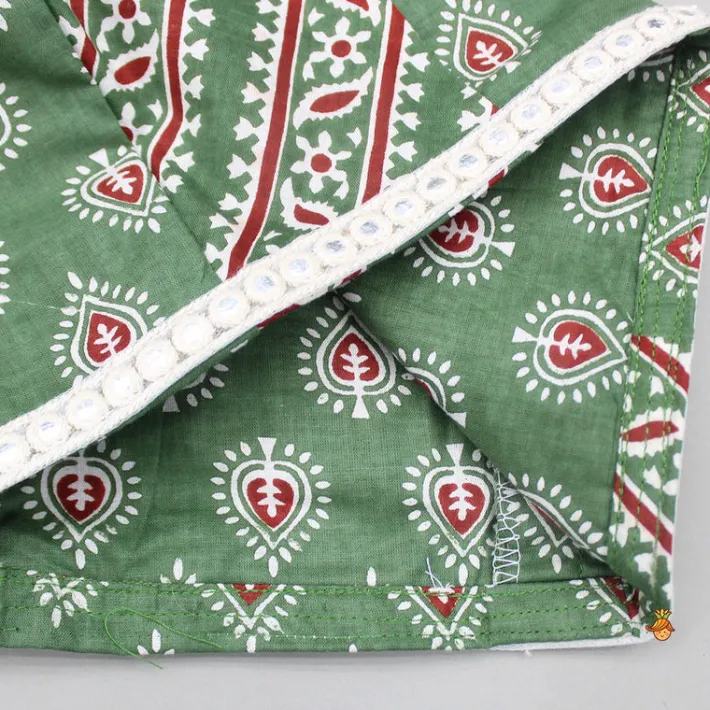 Hot Green Printed Tie Up Strap Top And Lehenga Ethnic Wear | Lehengas & Ghagras