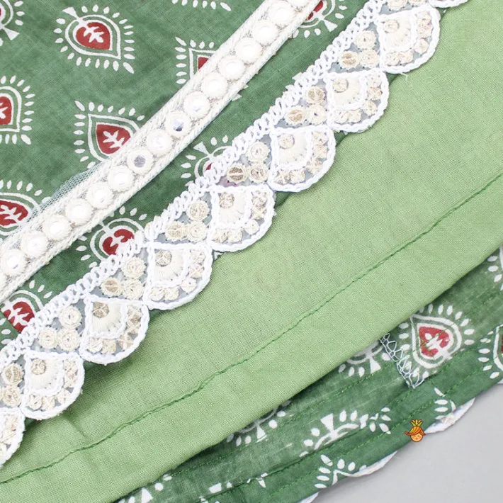 Hot Green Printed Tie Up Strap Top And Lehenga Ethnic Wear | Lehengas & Ghagras