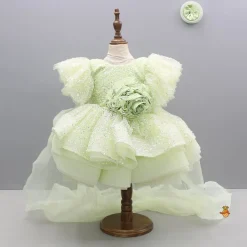 Hot Green Sequin Embellished Dress Featuring Detachable Trail And Bow Paired With Swirled Bow Hairclip Dresses & Sets | Dresses