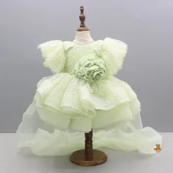 Hot Green Sequin Embellished Dress Featuring Detachable Trail And Bow Paired With Swirled Bow Hairclip Dresses & Sets | Dresses